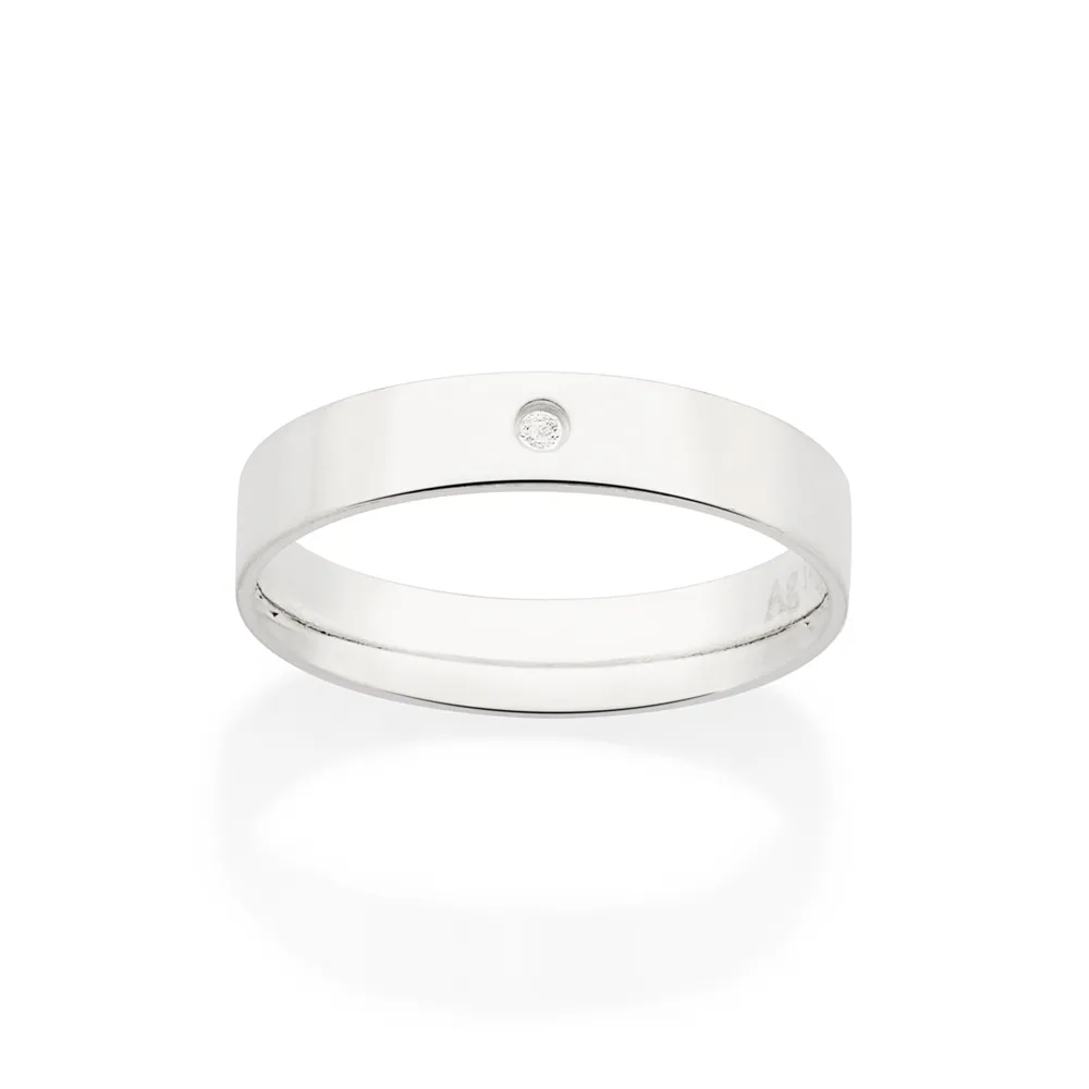ALIANCA DE PRATA 925 LISA COM 1 ZIRCONIA