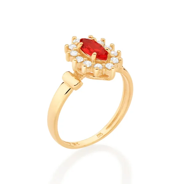 ANEL FORMATURA BANHADO A OURO 18K COM ZIRCONIAS E CRISTAL VERMELHO1