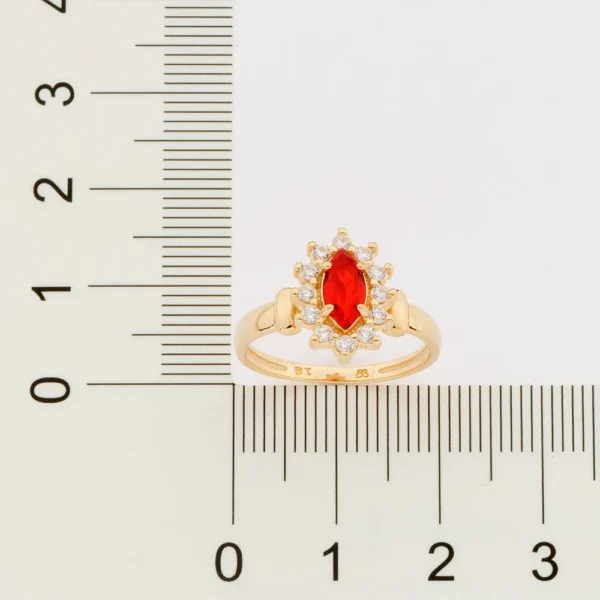 ANEL FORMATURA BANHADO A OURO 18K COM ZIRCONIAS E CRISTAL VERMELHO2