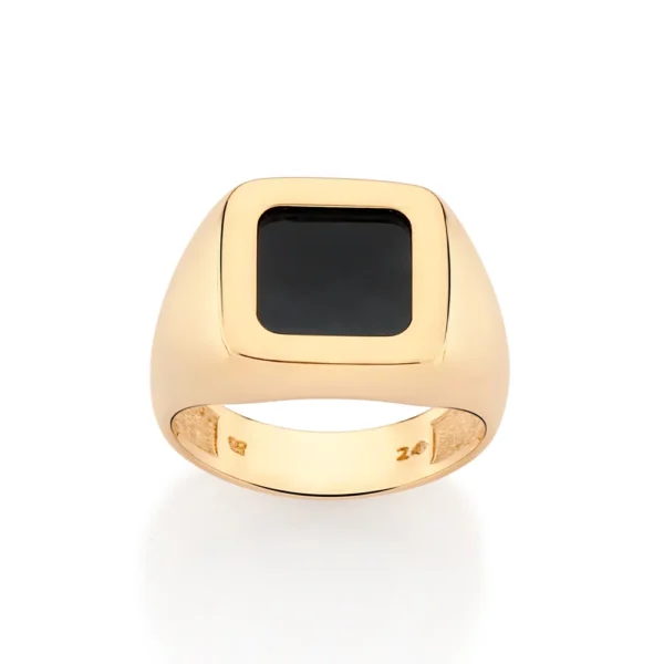 ANEL QUADRADO COM ACRILICO BANHADO A OURO 18K