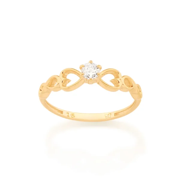 ANEL SOLITARIO AMOR ETERNO BANHADO A OURO 18K