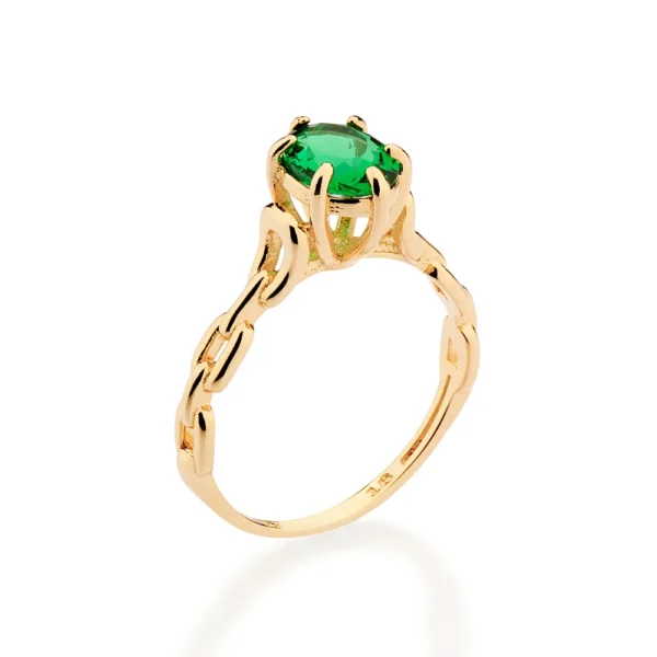 ANEL SOLITARIO ARO CORRENTE BANHADO A OURO 18K COM CRISTAL