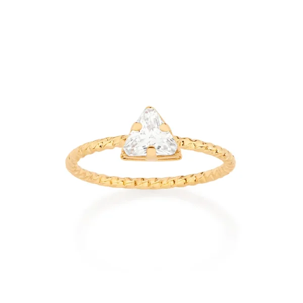 ANEL SOLITARIO BANHADO A OURO 18K COM ZIRCONIA TRIANGULAR1