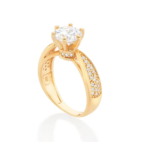 ANEL SOLITARIO BANHADO A OURO 18K COM ZIRCONIAS