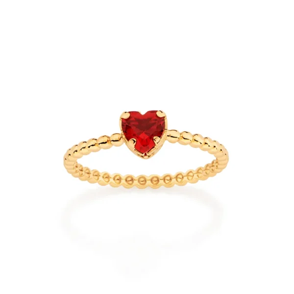 ANEL SOLITARIO CORACAO BANHADO A OURO 18K COM CRISTAL