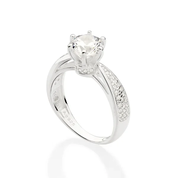 ANEL SOLITARIO DE PRATA 925 COM ZIRCONIAS