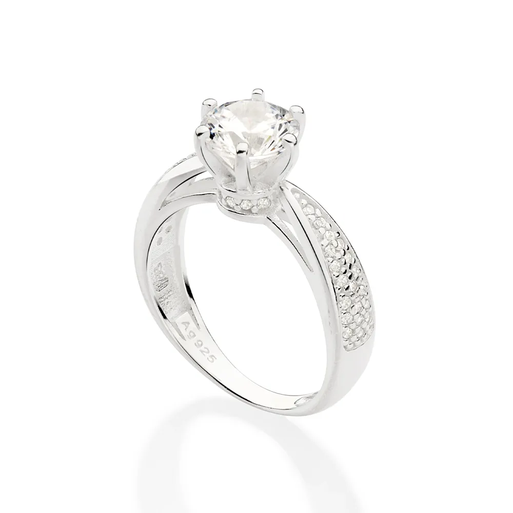 ANEL SOLITARIO DE PRATA 925 COM ZIRCONIAS