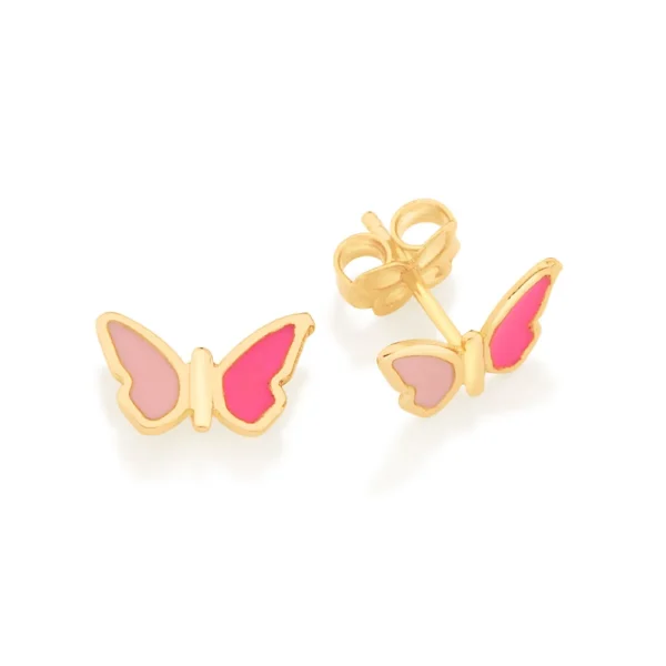 BRINCO BORBOLETA BANHADO A OURO 18K COM APLICACAO DE RESINA1