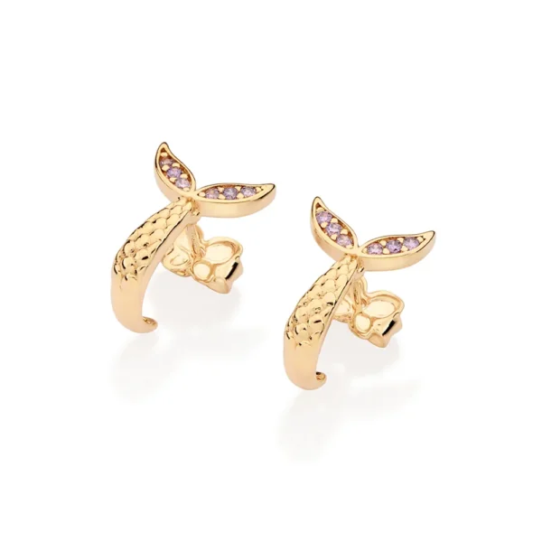 BRINCO CAUDA PRINCESA ARIEL BANHADO A OURO 18K COM ZIRCONIAS
