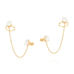 BRINCO EAR CUFF COM PIERCING DE PRESSAO BANHADO A OURO 18K COM ZIRCONIAS
