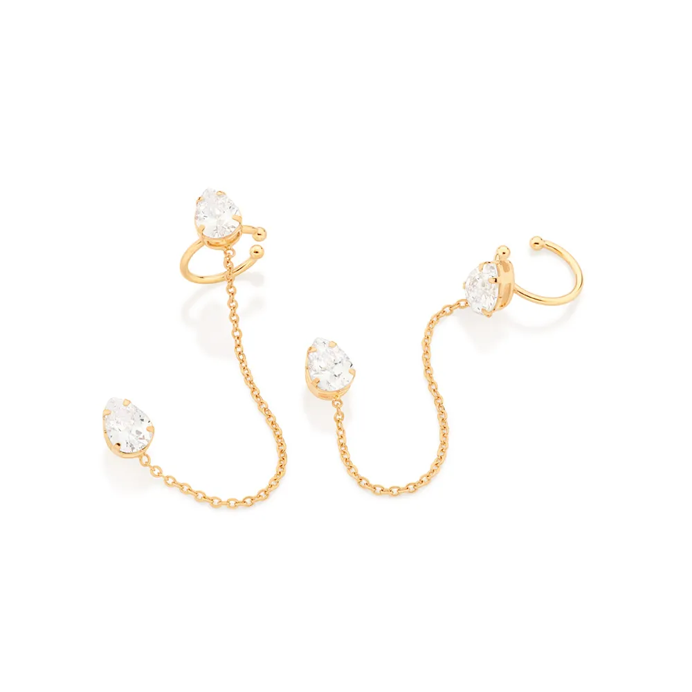 BRINCO EAR CUFF COM PIERCING DE PRESSAO BANHADO A OURO 18K COM ZIRCONIAS1