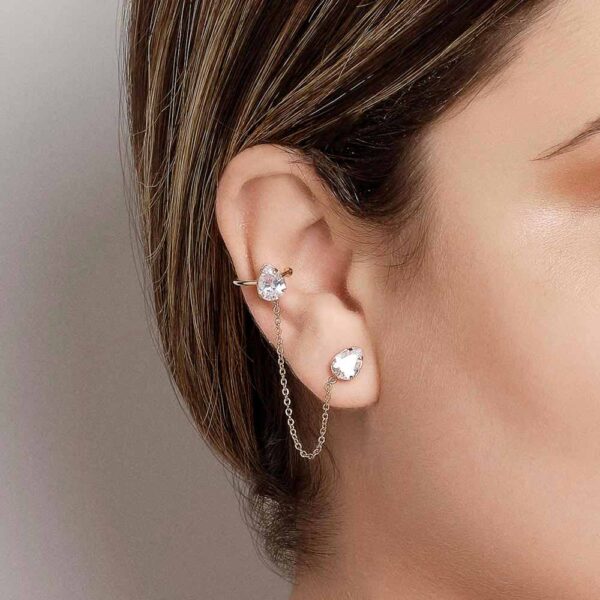 BRINCO EAR CUFF COM PIERCING DE PRESSAO BANHADO A OURO 18K COM ZIRCONIAS3