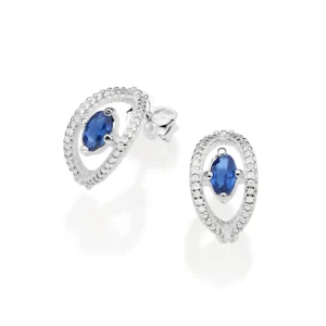 BRINCO MEIA ARGOLA OLHO GREGO DE PRATA 925 COM ZIRCONIAS