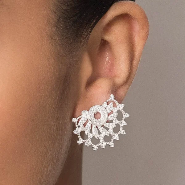 BRINCO MEIA FLOR DE LOTUS DE PRATA 925 COM ZIRCONIAS3