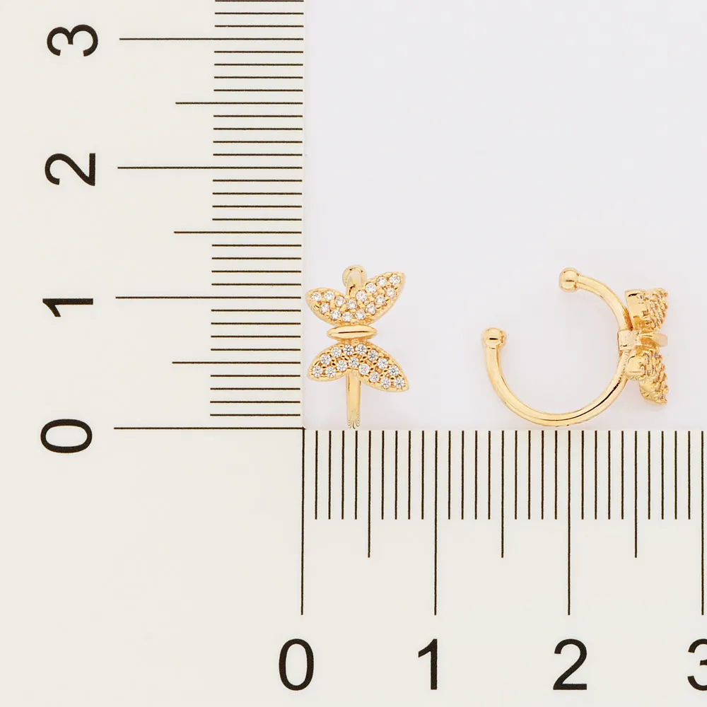 BRINCO PIERCING DE PRESSAO BORBOLETA BANHADO A OURO 18K COM ZIRCONIAS1