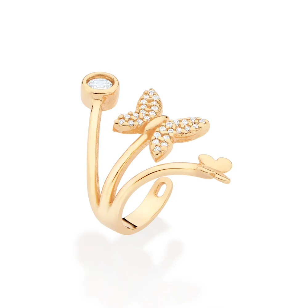 BRINCO PIERCING DE PRESSAO BORBOLETAS BANHADO A OURO 18K COM ZIRCONIAS