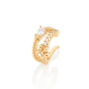 BRINCO PIERCING DE PRESSAO FLOR BANHADO A OURO 18K COM ZIRCONIAS