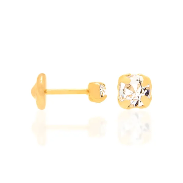 BRINCO SOLITARIO INFANTIL BANHADO A OURO 18K COM ZIRCONIAS