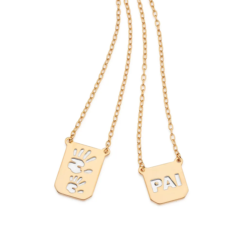ESCAPULARIO PAI E FILHO PERSONALIZAVEL BANHADO A OURO 18K COM APLICACAO DE RHODIUM TAM.68