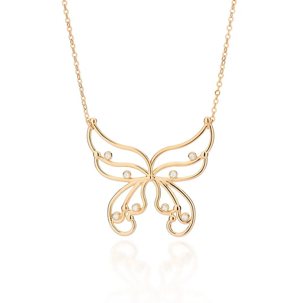 GARGANTILHA BORBOLETA BANHADA A OURO 18K COM ZIRCONIAS TAM.50