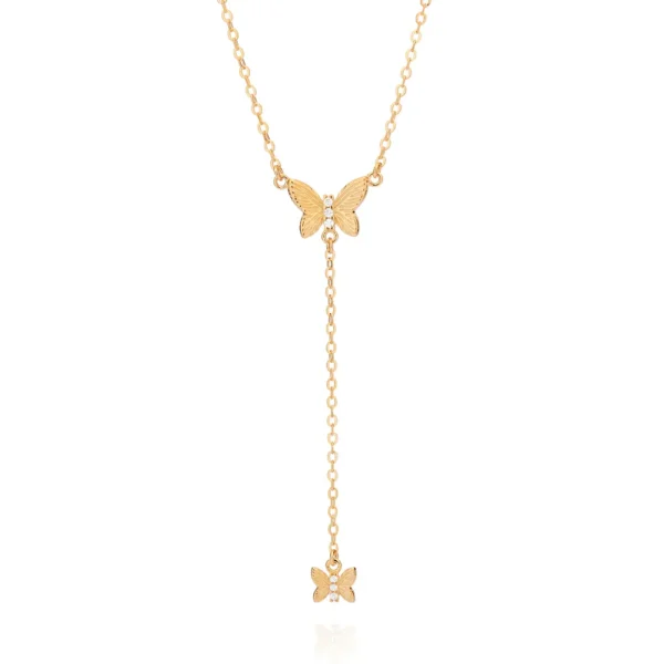 GARGANTILHA GRAVATA BORBOLETAS BANHADA A OURO 18K COM ZIRCONIAS