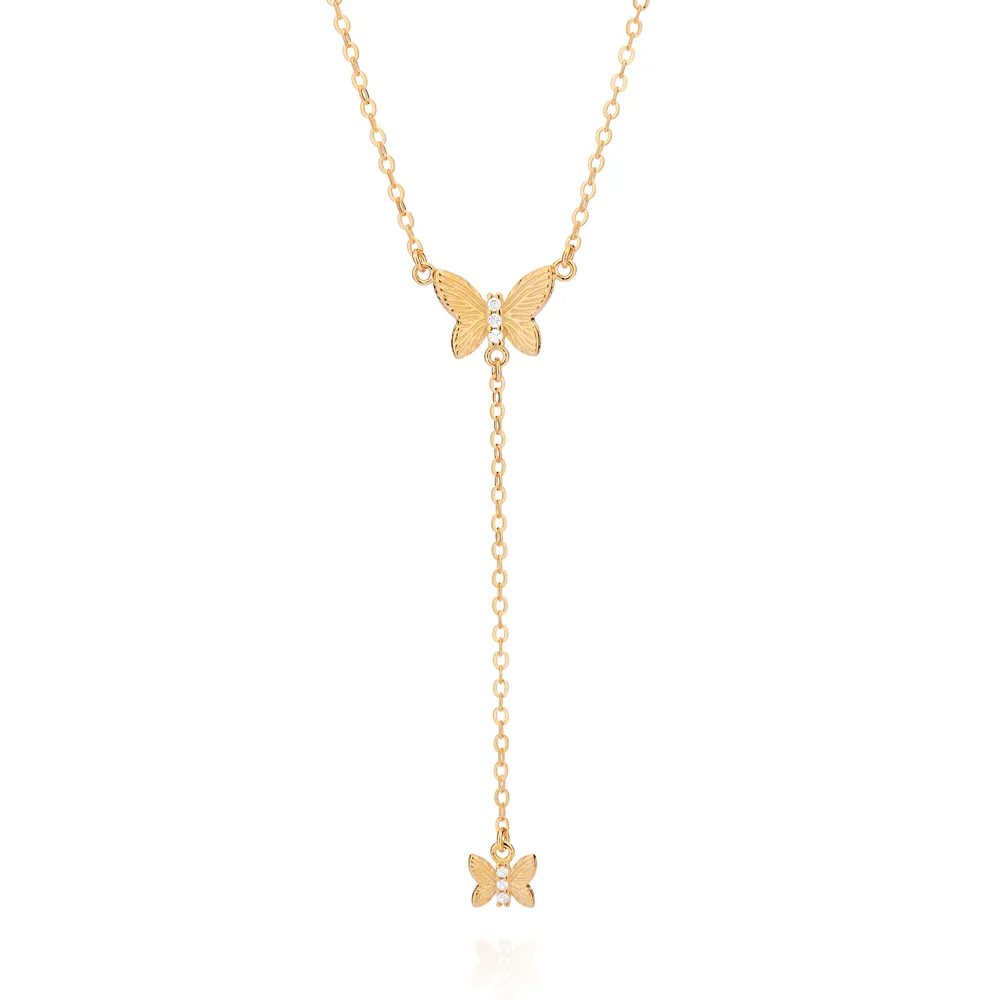 GARGANTILHA GRAVATA BORBOLETAS BANHADA A OURO 18K COM ZIRCONIAS