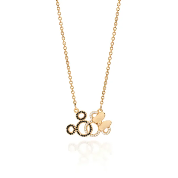 GARGANTILHA MICKEY E MINNIE ENTRELACADOS BANHADO A OURO 18K COM ZIRCONIAS TAM.50