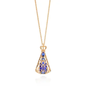 GARGANTILHA NOSSA SENHORA APARECIDA BANHADA A OURO 18K COM ZIRCONIAS E CRISTAIS