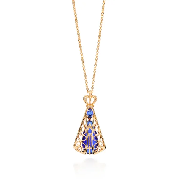GARGANTILHA NOSSA SENHORA APARECIDA BANHADA A OURO 18K COM ZIRCONIAS E CRISTAIS
