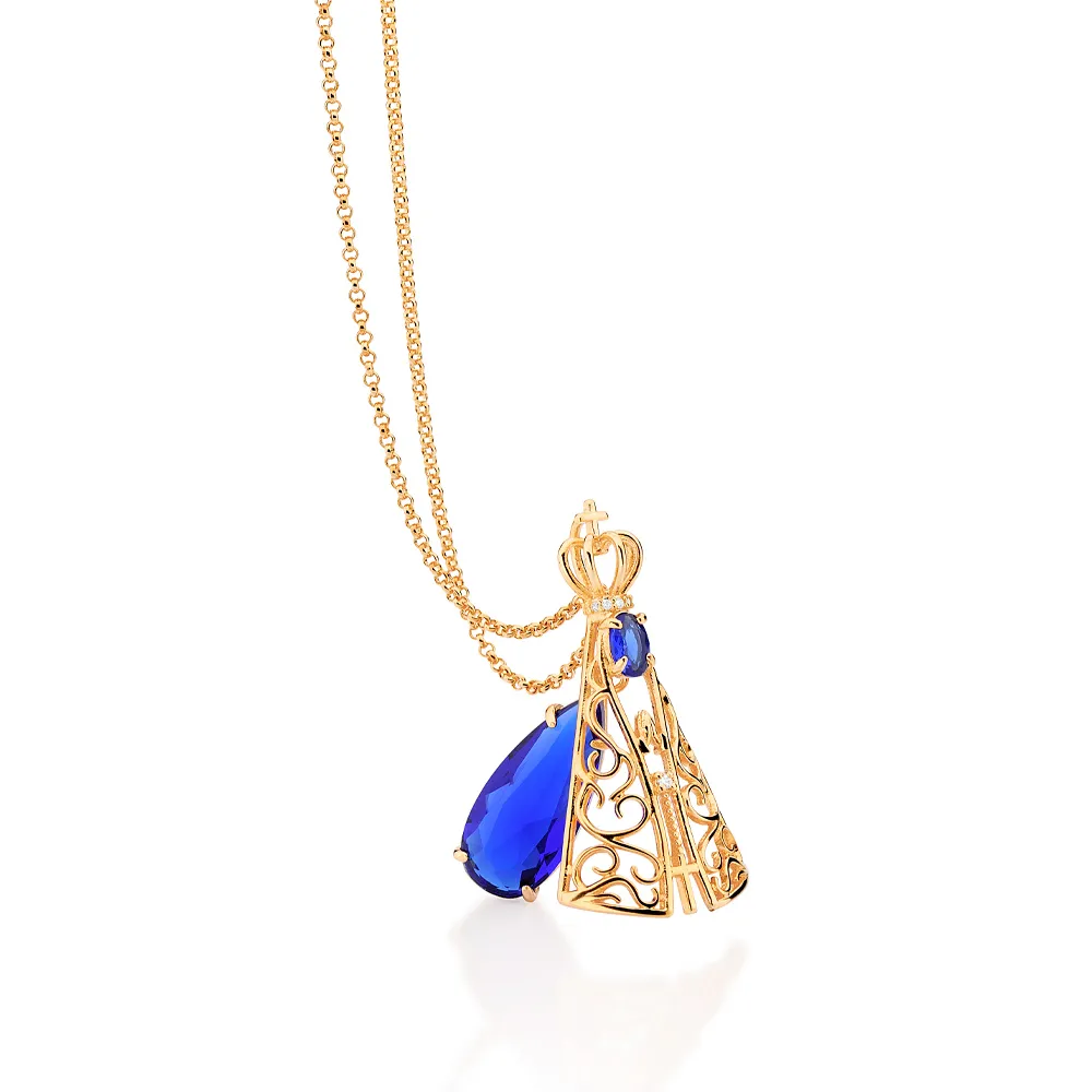 GARGANTILHA NOSSA SENHORA APARECIDA BANHADA A OURO 18K COM ZIRCONIAS E CRISTAIS1