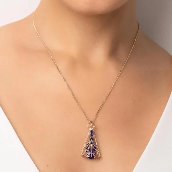 GARGANTILHA NOSSA SENHORA APARECIDA BANHADA A OURO 18K COM ZIRCONIAS E CRISTAIS3