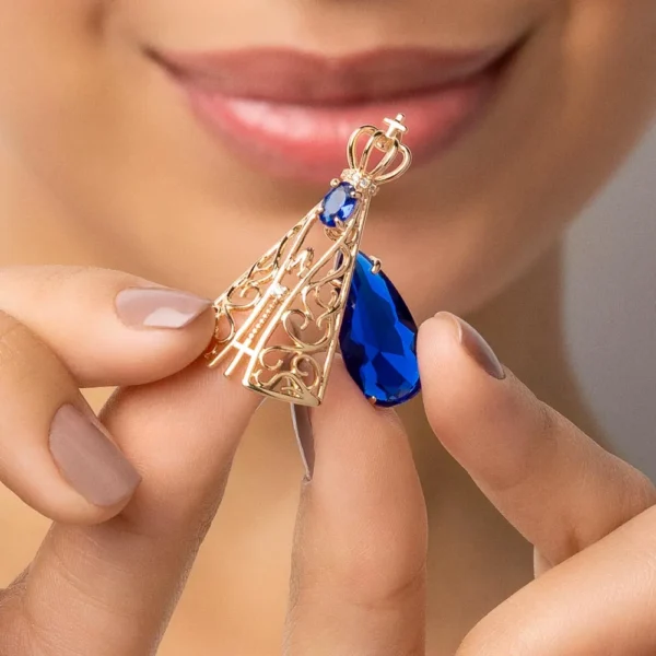 GARGANTILHA NOSSA SENHORA APARECIDA BANHADA A OURO 18K COM ZIRCONIAS E CRISTAIS4