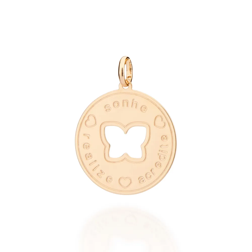 MEDALHA SONHE REALIZE E ACREDITE BANHADO A OURO 18K TAM.UNICO