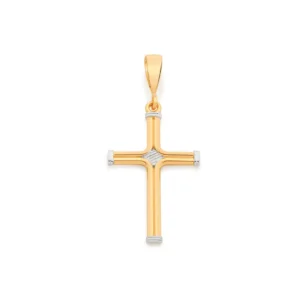 PINGENTE CRUZ BANHADO A OURO 18K COM APLICACAO DE RHODIUM