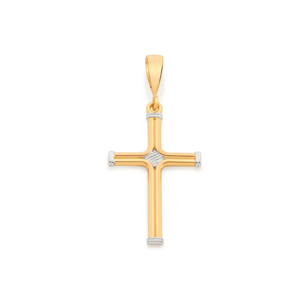 PINGENTE CRUZ BANHADO A OURO 18K COM APLICACAO DE RHODIUM