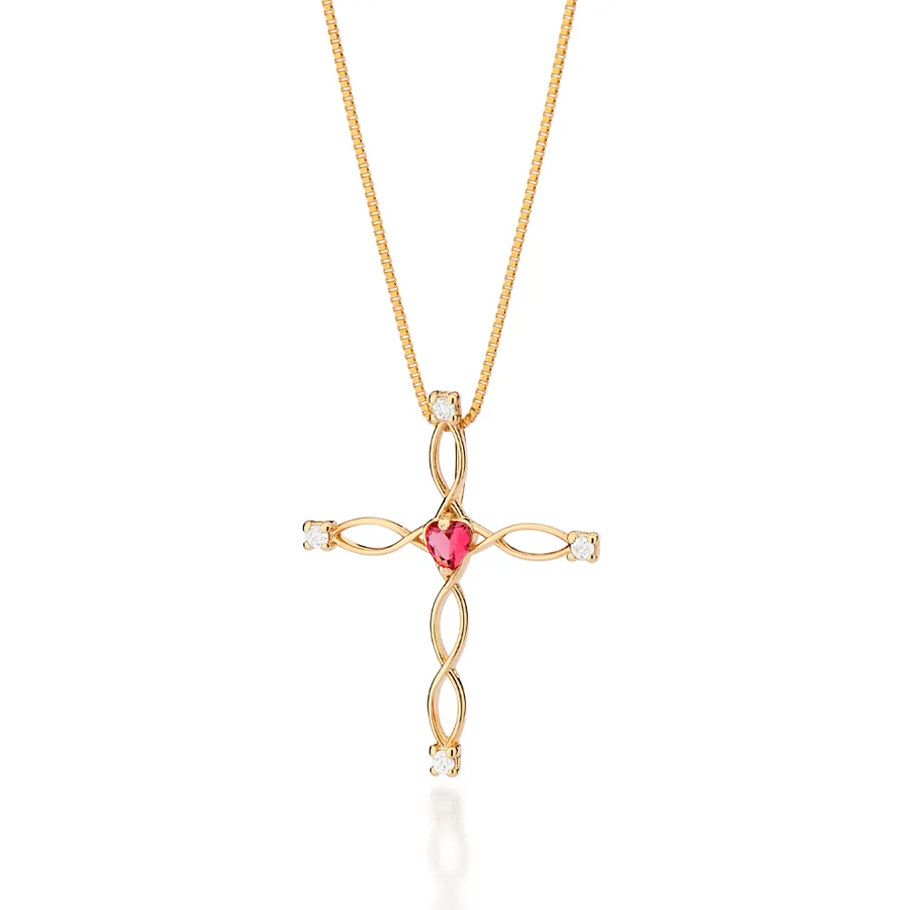 PINGENTE CRUZ BANHADO A OURO 18K COM ZIRCONIAS E CRISTAL1