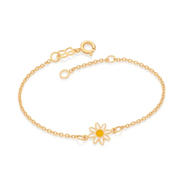 PULSEIRA MARGARIDA BANHADA A OURO 18K COM APLICACAO DE RESINA