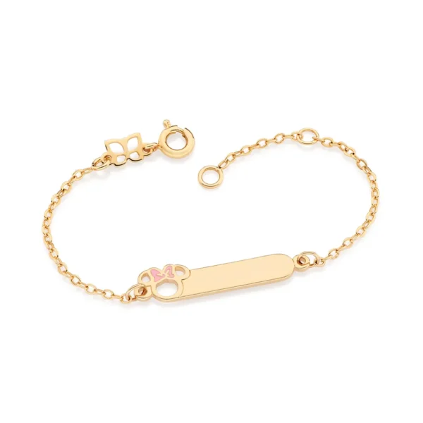 PULSEIRA MINNIE BABY PERSONALIZAVEL BANHADA A OURO 18K COM APLICACAO DE RESINA1