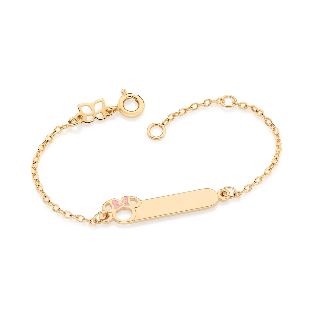 PULSEIRA MINNIE BABY PERSONALIZAVEL BANHADA A OURO 18K COM APLICACAO DE RESINA1
