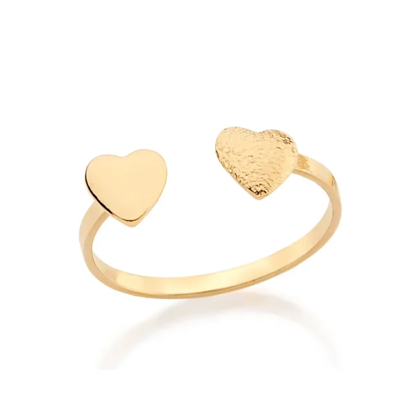 ANEL AJUSTAVEL BANHADO A OURO 18K COM DOIS CORACOES 1